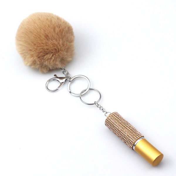 Wholesale Rhinestone Perfume Bottle Fur Ball Keychain Set - Trendy Bag Charm Car Key Accessory for Gift or Resale