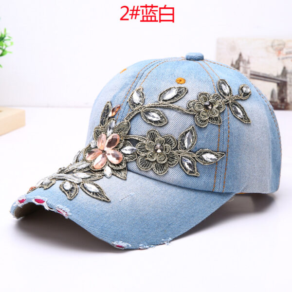oly-771faab85a7d32fa3f6db57e63e46d1e 批发民族风花卉水钻牛仔棒球帽时尚配饰,适合派对送礼