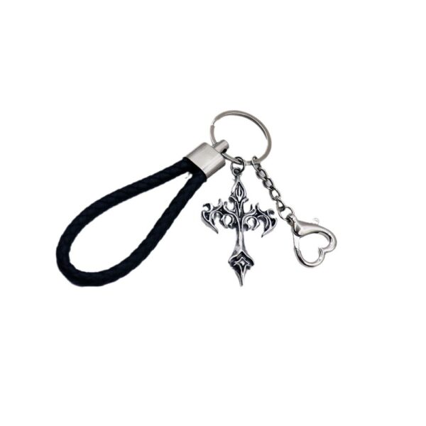 Wholesale Vintage Punk Cross Keychain Heart Pendant Black Metal Bag Charm for Bags and Keys