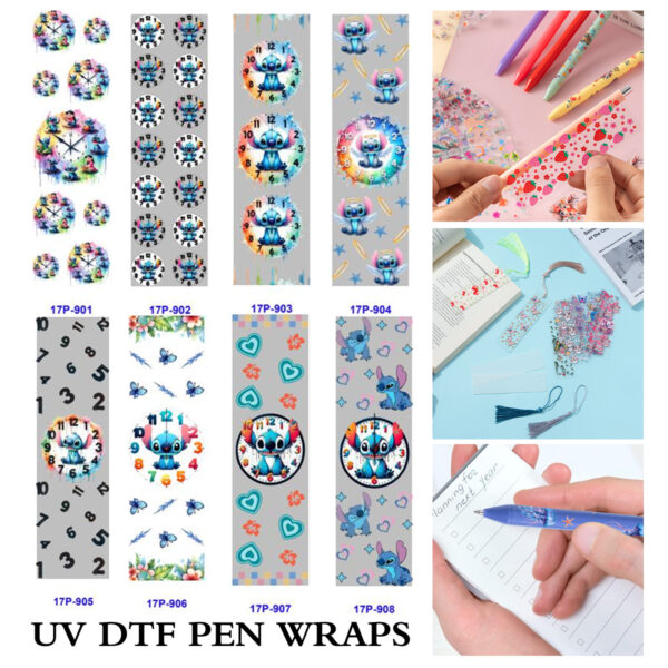 Wholesale 2/8/16pcs UV DTF Stickers Rainbow Clock Big Eared Alien Mascot Patterns Pen and Bookmark Stickers OLY Exclusive