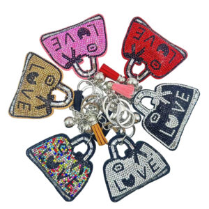oly-77ac46aebd06ee2db1fe836ecb0b8146 Wholesale Rhinestone Love Letter Bag Charm Keychain with Tassel, Stylish Jewelry Accessory for Gift Resale