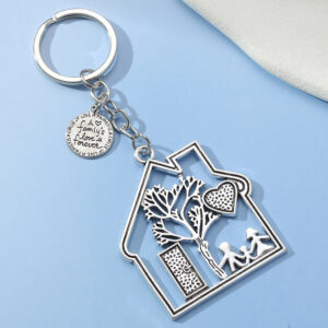 oly-77e824e06205b15dce3f4da7b2e5313a Wholesale Modern Minimalist House Shape Alloy Keychain Pendant with Figurine and Tree Decorative Gift for Couples