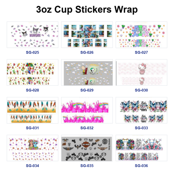 Wholesale 8pcs Fashion Graphic 3oz Cup Stickers Wrap OLY Exclusive