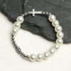 oly-78350876f0a08b4815e554088d399a60 Wholesale Glass Pearl Stretch Bracelet Vintage Cross Design 10mm Zinc Alloy Jewelry Accessory for Women