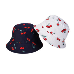 Wholesale Cherry Print Cotton Fisherman Hat Reversible Casual Summer Sun Protection