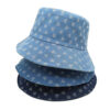 Wholesale Modern Heart Pattern Denim Fisherman Hat Navy Blue Casual Sun Hat