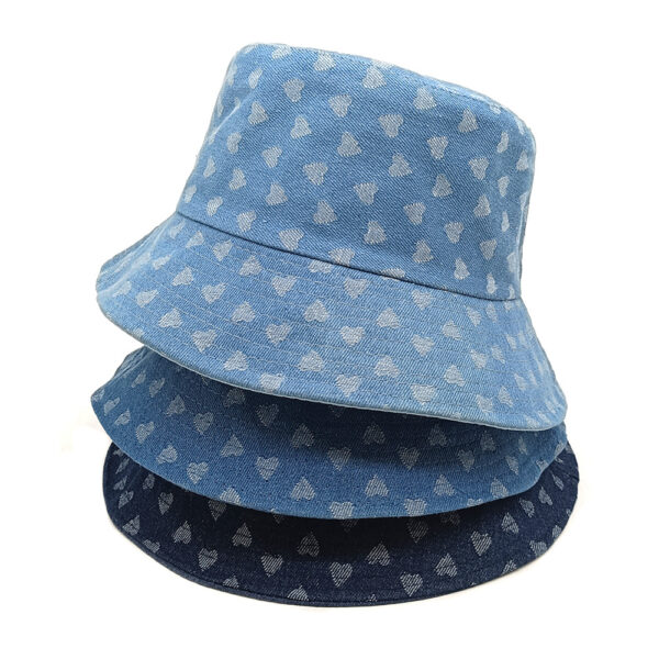 Wholesale Modern Heart Pattern Denim Fisherman Hat Navy Blue Casual Sun Hat