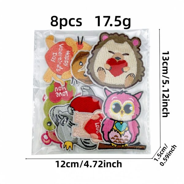 Wholesale Cute Animal Embroidery Patches with Heart Motifs 8 Pack Decorative Iron On Badges for Clothing and Craft Supply