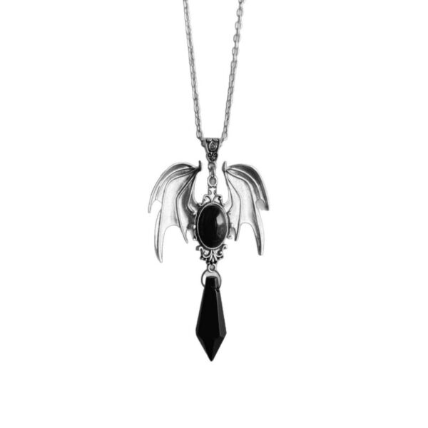 oly-7873c9caa272cfd41b4f69f98c5d09ca Wholesale Zinc Alloy Gothic Bat Wing Pendant Necklace Red Cabochon Crystal Chic Halloween Jewelry Gift