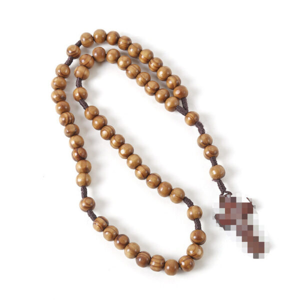 oly-78acca298b4a5f4716f8306d42908b79 Wholesale Natural Pine Wood Cross Pendant Handmade Knot Rosary Style Boutique Resale Jewelry
