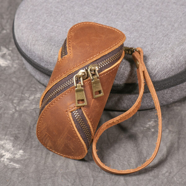 Wholesale Retro Crazy Horse Leather Key Pouch Multifunctional Cowhide Zipper Coin Purse for Everyday Carry Boutique Resale