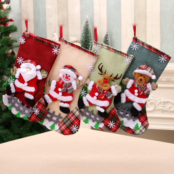 Wholesale European Style Large Linen Christmas Stocking Decorative Gift Bag Boutique Home Decor