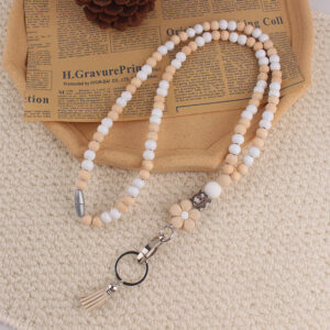 oly-7a2758081309ce161878962c7d9059aa Wholesale Floral Beaded Silicone Lanyard with Ball Chain for ID Card Trendy Everyday Jewelry Accessory