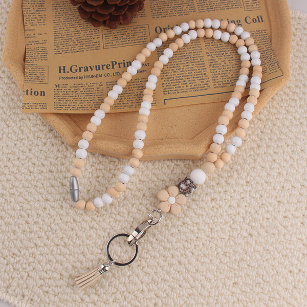 oly-7a2758081309ce161878962c7d9059aa Wholesale Floral Beaded Silicone Lanyard with Ball Chain for ID Card Trendy Everyday Jewelry Accessory