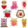 Wholesale Cute Animal Embroidery Patches with Heart Motifs 8 Pack Decorative Iron On Badges for Clothing and Craft Supply