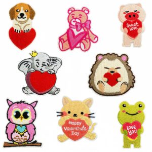 oly-7a43c8a89df56d47c85a0e8a61d21487 Wholesale Cute Animal Embroidery Patches with Heart Motifs 8 Pack Decorative Iron On Badges for Clothing and Craft Supply