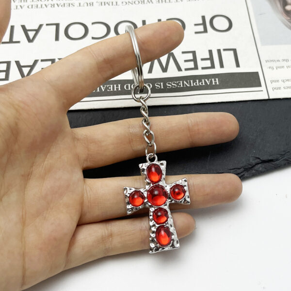oly-7a576c6c0ec88eba5eb72e8ba5c057fb Wholesale Punk Gothic Red Cross Pendant Keychain Bag Charm Car Key Accessory