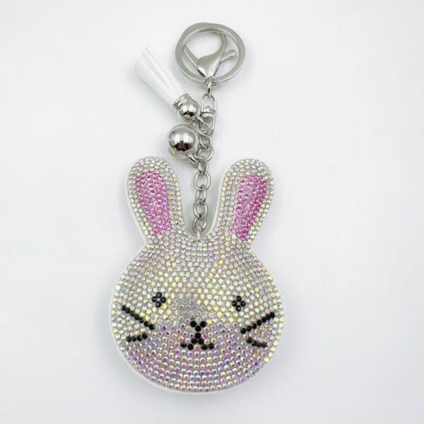 oly-7a7410e91deb4ee4de8368ec0bd13b24 Wholesale Rhinestone Rabbit Keychain with Tassel and Bell - Cute Bunny Key Ring for Wedding Favor, Decorative Accessory