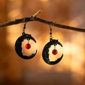 Black moon pendant ear hooks - one pair