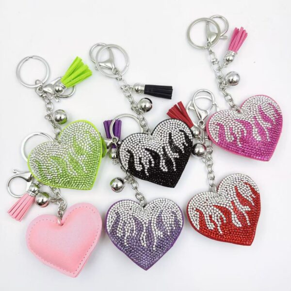 oly-7a9071a464cb56c2ad0c4515f2714951 Wholesale Rhinestone Heart Shaped Bag Charm Keychain Deep Pink, Tassel, Fashion Accessory Gift for Resale