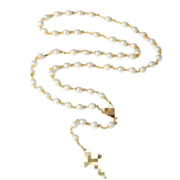 oly-7a9a90074f071fa2606fa23d2c31d0ff Wholesale Modern Gold Cross Necklace with Pearl Pendant and Ball Chain Boutique Resale
