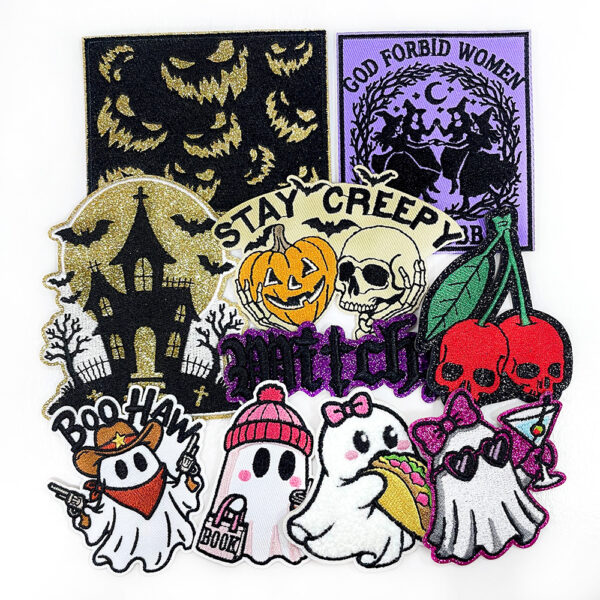 Wholesale Halloween Ghost Skull Embroidery Patches Decorative Iron-on Patches for Clothing Boutique Resale Accessory