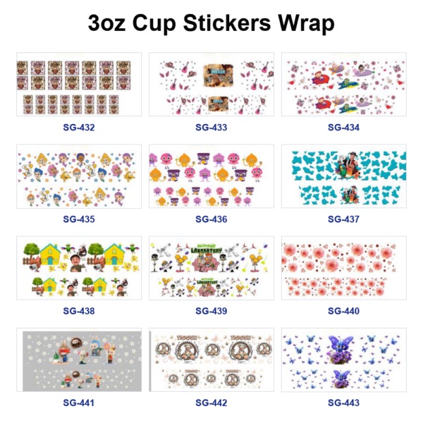 Wholesale 8pcs Whimsical Cartoon Animals 3oz Tumbler Stickers Wrap