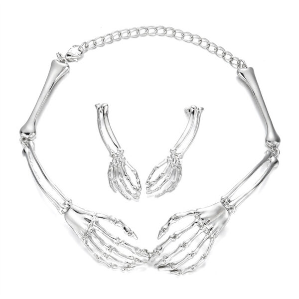 oly-7aa4e44cd8ce34603813c4e8f2362c58 Wholesale Dark Retro Bone Ghost Hand Necklace and Earring Set - Punk Halloween Party Jewelry Accessory