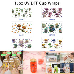 oly-7aadff56ae4ff1706a04dd7820dfd4b6 Wholesale 5pcs Whimsical Watercolor Mushroom Wild Flower Jewel Gem Mixed Decor Prints 16oz Cup UV DTF Wraps