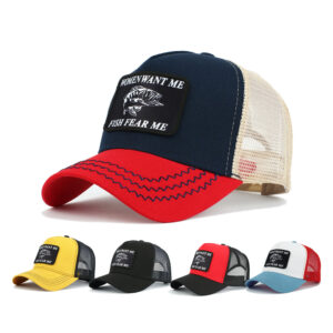 Wholesale All Black Breathable Baseball Cap with Tropical Fish Print Retro Style Adjustable Summer Hat