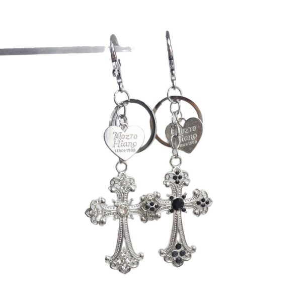 Wholesale Y2K Sweet-Cool Rhinestone Cross Keychain with Heart Engraved Tag, Zinc Alloy Bag Charm Decorative Accessory