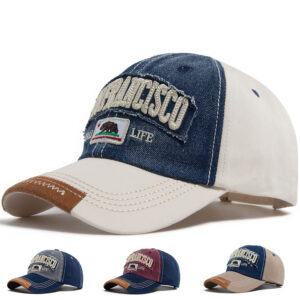 Wholesale Grey Embroidered Baseball Cap Vintage Wash Style Unisex Outdoor Casual Hat