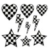 oly-7b0c55ca62e736418fff699846a9dc51 Wholesale Black White Plaid Embroidered Patches Set - Star Lightning Heart Design Fashion Accessory for DIY Clothing Decor