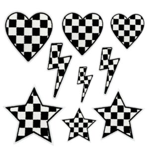 oly-7b0c55ca62e736418fff699846a9dc51 Wholesale Black White Plaid Embroidered Patches Set - Star Lightning Heart Design Fashion Accessory for DIY Clothing Decor