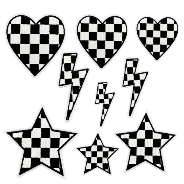 oly-7b0c55ca62e736418fff699846a9dc51 Wholesale Black White Plaid Embroidered Patches Set - Star Lightning Heart Design Fashion Accessory for DIY Clothing Decor