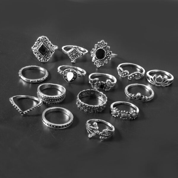 oly-7b4298312708c1b716133c767802486d Wholesale Trendy Vintage Joint Ring Set - Hollow & Sunflower Design, Ancient Silver Alloy, 15-Piece Jewelry Accessory for Women