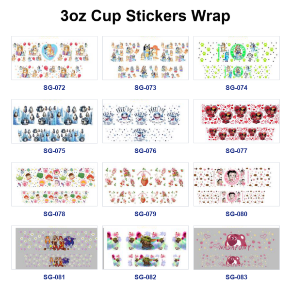 Wholesale 8pcs Happy Cartoon 3oz Cup Stickers Wrap OLY Exclusive