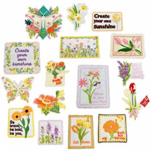 oly-7b6cd053ff5cf9d494c5c77065f63200 Wholesale Polyester Thread Embroidered Patches 16pcs Garden Floral Design with English Slogan for Clothing Decoration Gift
