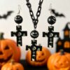 oly-7b8db14f24debe2c94fa8fd68163bc34 Wholesale Halloween Acrylic Cross Necklace Earrings Set, Sweet Cool Ins Style Fashion Accessory