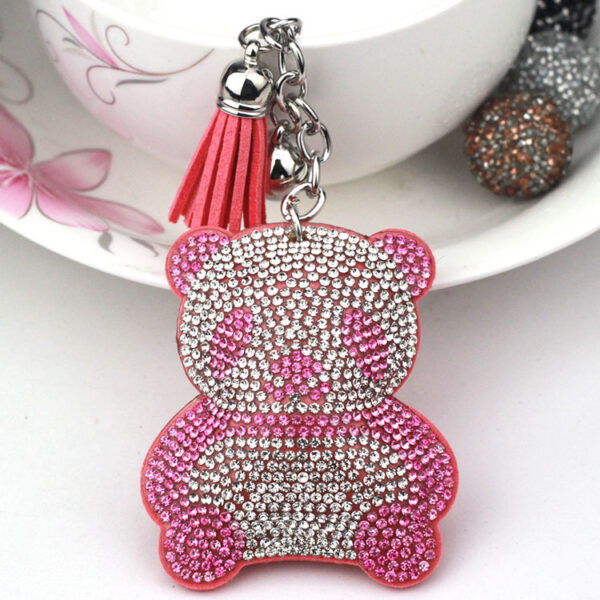 Wholesale Cute Panda Rhinestone Tassel Keychain Pink Korean Velvet Fashion Accessory Gift