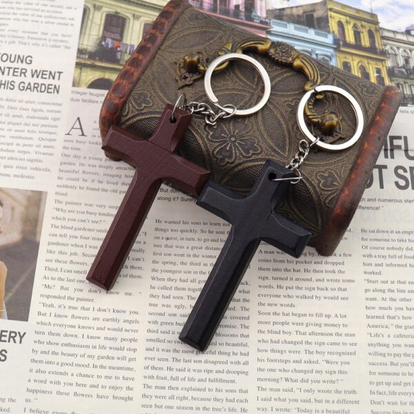 oly-7bcae89fd6fe0ae0b0cfee556e631f2e Wholesale Double Layer Alloy and Wood Cross Keychain Vintage Pastoral Style Unisex Bag Charm