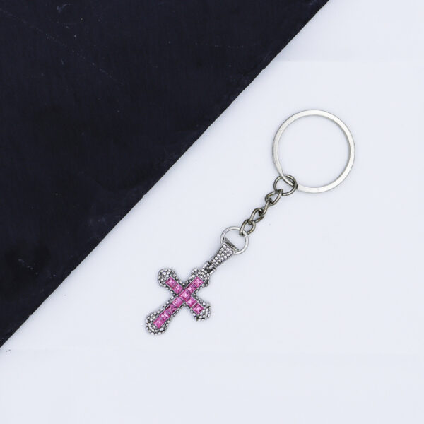 Wholesale Stylish Rhinestone Cross Keychain Pendant Pink Jewelry Accessory for Car Keys