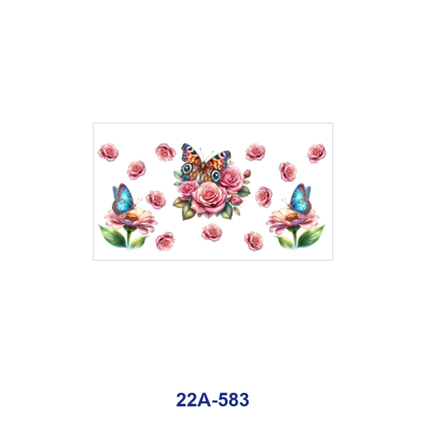 oly-7bda1c26ec8076ddbc2df307170d24c2 Wholesale 5pcs Dreamy Watercolor Butterfly Border Rose Sunflower Violet Daisy Mixed Bloom Decor Prints 16oz Cup UV DTF Wraps