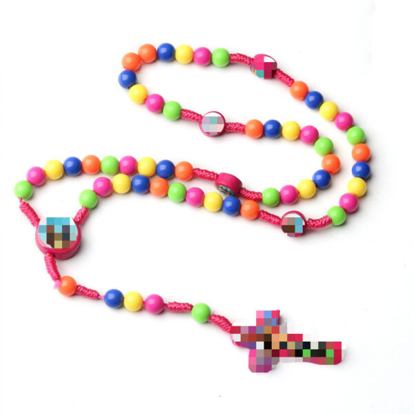 oly-7bdd6075b3fa9a297b6a9bde960ea1e2 Wholesale Cartoon Cross Rosary Necklace for Kids Handmade Plastic Resin Jewelry Accessory Gift