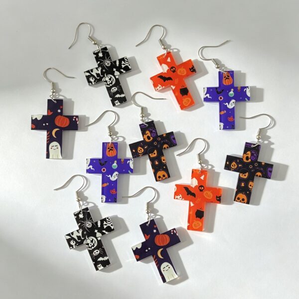 Wholesale Halloween Double Sided Acrylic Earrings Pumpkin Ghost Cross Print Fashion Accessory Party Gift