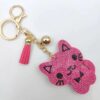 Wholesale White Alloy Cartoon Cat Rhinestone Keychain Bag Charm with Tassel Stylish Gift for Wedding Boutique Resale