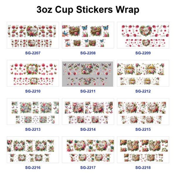 Wholesale 8pcs Mixed Mother's Day Mom Rose Butterfly Print 3oz Cup Stickers Wrap