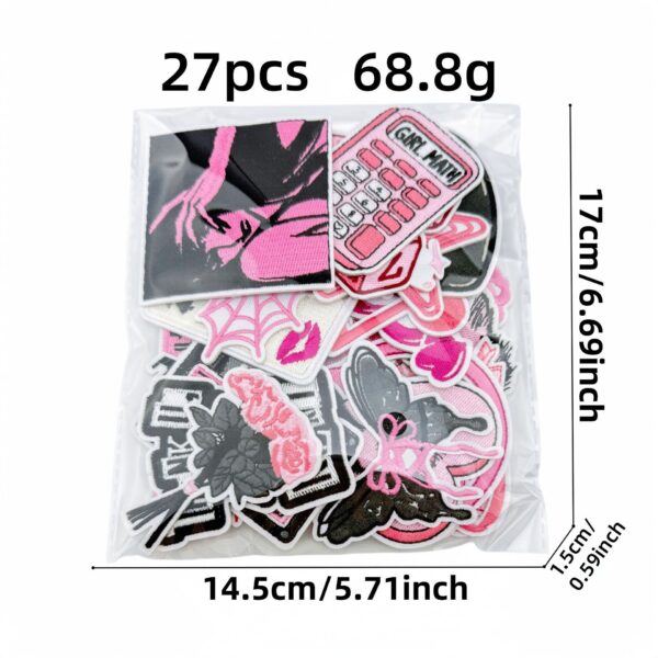 Wholesale Trendy Embroidered Patch Set 27 Pieces Black Pink Skull Heart Butterfly Decorative Accent for DIY Clothing Bag