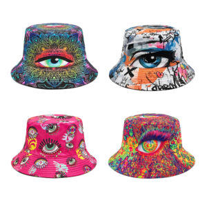 oly-7d722896a43fa77b885388e662f7288b Wholesale Chic Reversible Bucket Hat with Eye Print Sun Protection Fashion Accessory