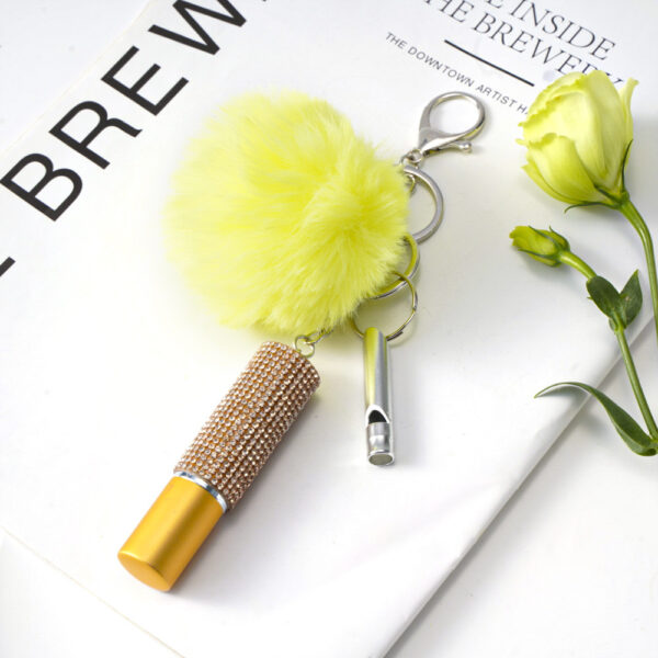 Wholesale Rhinestone Perfume Bottle Keychain with DIY Pom-Pom Set, Blue Plastic Decorative Car Key Accessory for Wedding Gift